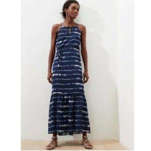 NEW Banana Republic Factory Halter Navy Dye Flounce Maxi Dress P2984